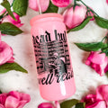 Dead but Well Read Pink Glass Cup with Pink Lid & Glass Straw